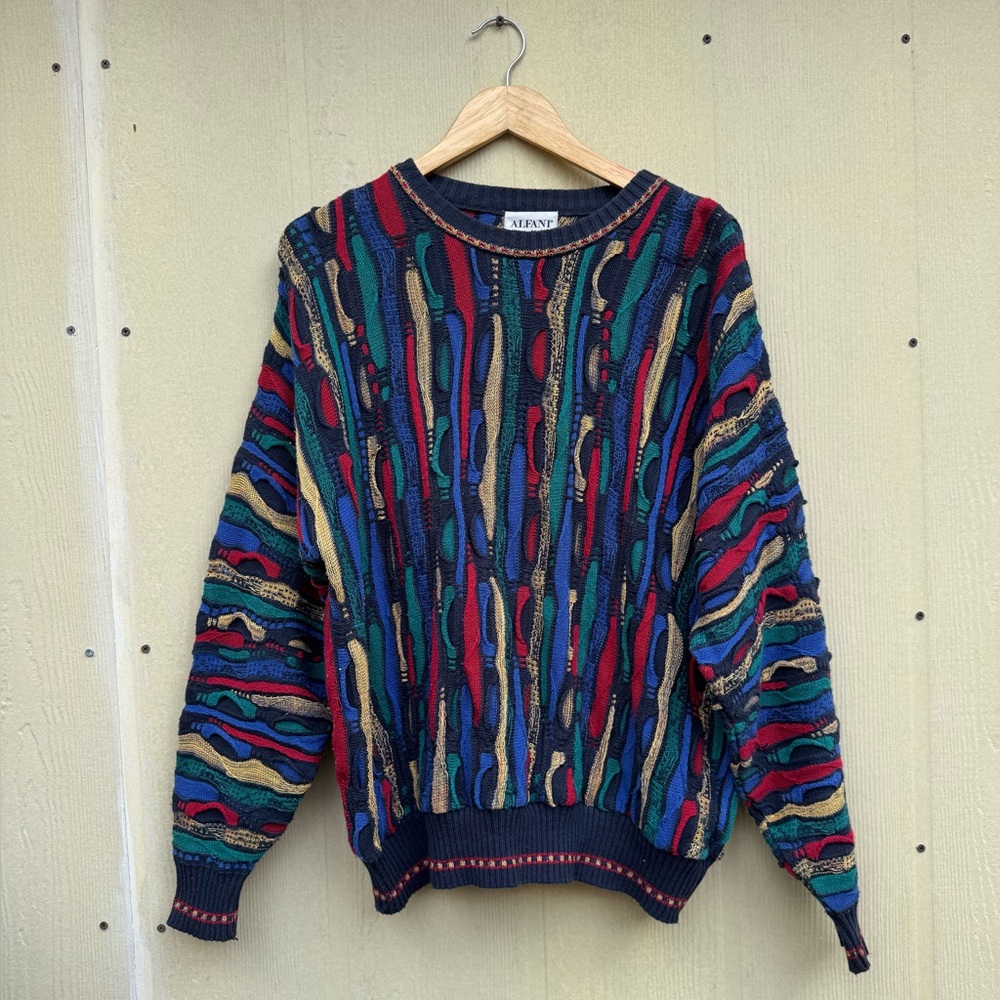 Vintage 90s Alfani 3D Coogi Style Knit Multicolor Sweater Men’s Size L EUC